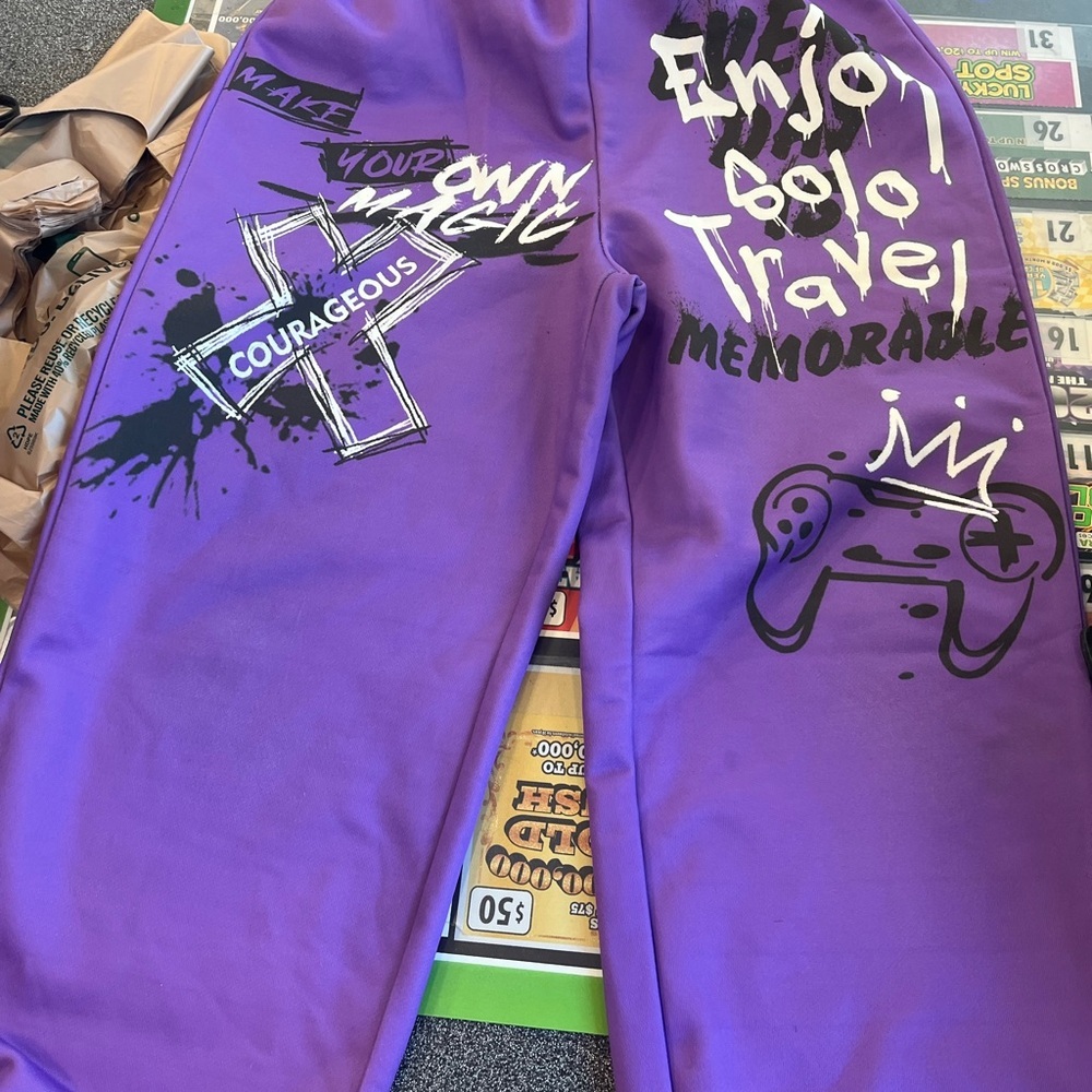 SHEIN Purple Elastic Waist Joggers with White Lining
